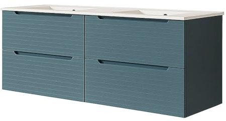 Kibath Mobile da bagno con lavabo boreale 120 cm 2 cassetti sospesi finitura blu oceano opaco realizzato in legno
