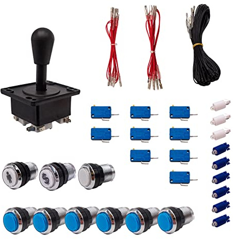Kit Joysticks et boutons Arcade 1 Joueur Lumineux Boutons Chromés Joystick Américain Câble Gpio Jeux Vidéo Retro Gaming