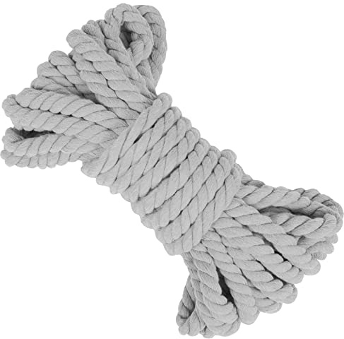 LEREATI 10mm Macrame Cord 10m Thick Macrame Rope Soft Cotton Rope, Natural Cotton Twine String for Macrame Plant Hanger, Wall Hanging, Knitting, DIY Crafts, Gardening, Decoration (Light Grey)