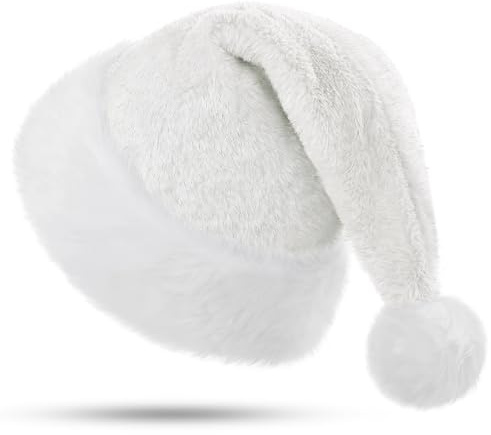 KONVINIT Blanco Gorro Navideño,Gorro de Navidad,Cálido Gorro Papa Noel Adulto,Gorro Santa Claus Brillante,Lujo Sombrero de Navidad con Lentejuelas Gorro Elfo Navidad,blanco