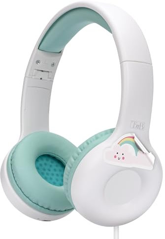 T’NB Casque pour Enfants, Pliable, Ajustable, Port Jack, Légers Et Confortables, Limitateur De Décibel, Compatible Tous Smartphone, Tablettes, Ordinateur, Consoles De Jeux, Sticker Inclus – Blanc