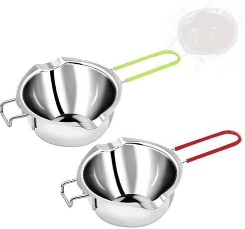 2 Pack Stainless Steel Double Boiler Pot, Chocolate Melting Pot Soap Candle Candy Making Tool Kit Wax Melting Heat Proof Bowl for Melting Chocolate, Butter, Cheese(Green+Red)