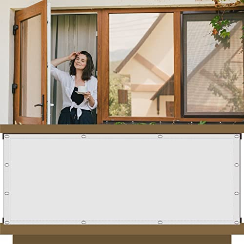 Balkon Sichtschutz Seitenmarkise 85 x 350 cm Mit Montagezubehör Sonnen Segel HDPE aus Starken Material für Balkon Garten Balkongeländer, Weiß