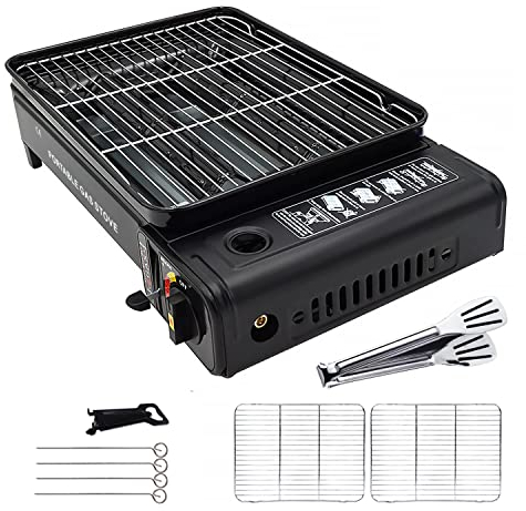 Yinleader tragbarer Gasgrill Gaskocher Campingkocher Gasbrenner mit Koffer mit 2 Grills