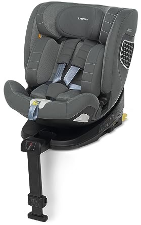 Foppapedretti FP360 I-Size Autositz, 360° drehbarer Sitz, für Kinder von 40 bis 150 cm, 0-12 Jahre, ECE R129, Dualfix-Befestigung (Isofix und nicht), Safe Body Protection, grau