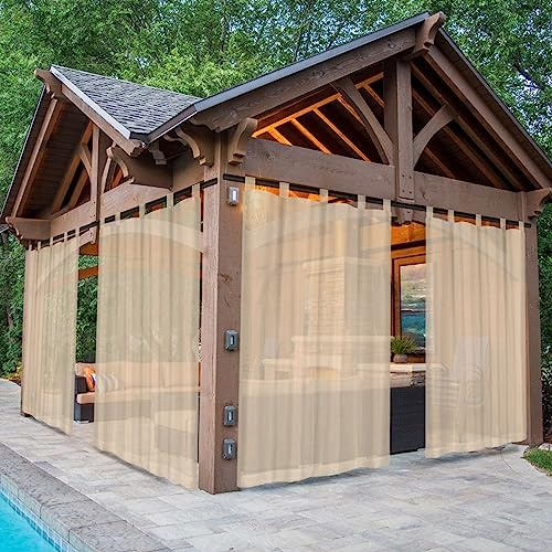 Rosnek Outdoor Vorhang Wetterfest Transparent mit Klettverschluss,B132xH213cm Wasserdicht Outdoorvorhänge Außenvorhang für Balkon Terrasse Garten Pergola Pavillon Sichtschutz Sonnenschutz,2er Set