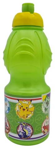 Stor Bouteille d'eau en plastique pour enfant - Fermeture anti-goutte - Capacité de 400 ml - Personnages de la série Pokémon - Vert