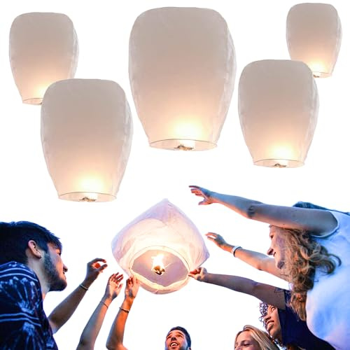 DBOO 5 Pack Chinese Sky Lanterns, Sky Lantern to Release in Memory, 100% Biodegradable, Eco Friendly, Floating Lanterns for Outside Flying, Party Decoratin