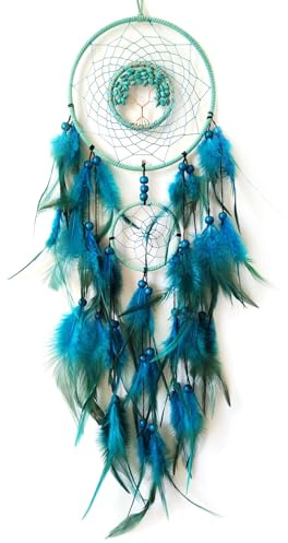 Donko Blue Dream Catcher Wall Decor Crystal Tree of Life Dream Catchers Handmade Feather Dreamcatcher Wall Hanging Ornament for Bedroom Living Room Home Decor