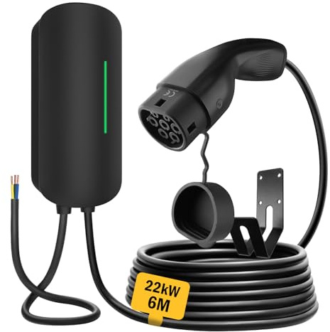 Morec Wallbox Estación de Carga para vehículos eléctricos Tipo 2 de 22KW, Cargador trifásico para automóviles eléctricos con Cable de Carga de 6m