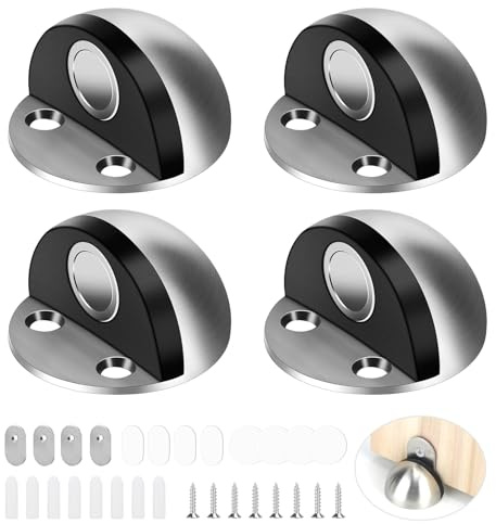 SWAWIS 4 Stück Magnetische Bodentürstopper, Türstopper Edelstahl mit Aufkleber Selbstklebend und Schrauben, Türfeststeller Magnet zum Schutz von Wand und Tür vor Beschädigung