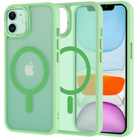 Handyhülle für iPhone 11 Hülle Magnetisch mit Magsafe, Matt Transluzente Schlanke Hart Case Kratzfeste PC Rückseite + TPU Bumper Stoßfest Schutzhülle, Grün