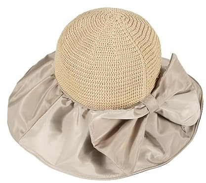 WEIGEER Straw Hat Women Beach Sun Hat Foldable Wide Brim Floppy Summer Hat for Women Strohhut für Damen Weißer Strand-Sonnenhut Faltbar Sonnenhelm