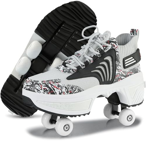Rollschuhe Schuhe,Schuhe mit Rollen für Mädchen,Turnschuhe mit Rollen Jungen,Roller Schuhe zum Einklappen,LED Roller Skates for Kids,Schuhe Roller Frauen (E, 38)