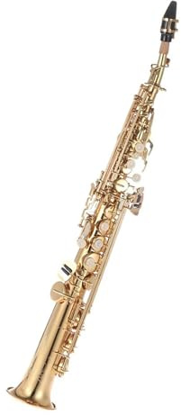 Schüler-Saxophon Gerades Höhensaxophon Aus Messing, Bb B, Flaches Holzblasinstrument, Natürliches Schlüsselschnitzmuster Mit Etui, Handschuhen, Stoffriemen (Color : Gold)