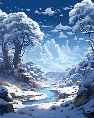ZMHZMY Malen nach Zahlen Erwachsene,Schneeszenenlandschaft 40 x 50cm DIY Handgemalt Ölgemälde Kits auf Leinwand Geschenk für Weihnachten Geburtstag, Home Haus Deko