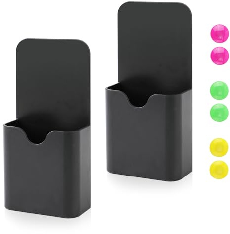 NQEUEPN 2stk Magnetisch Marker Halter, Magnetischer Stiftehalter Zuverlässig Markierungshalter mit 6stk Magnetischen Perlen für Schließfach Whiteboard Kühlschrank Schule Zuhause Bürobedarf (Schwarz)
