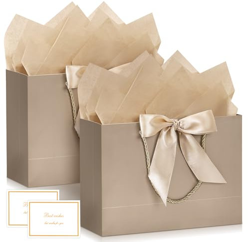 BBLIKE Geschenktüten mit Henkel - 2 Geschenktasche 2 Grußkarten 4 Sydney Paper, Papiertüten mit Henkel, Geschenkverpackung für Geschenk, Geburtstag, Feier, Hochzeit (Champagnerfarbe)