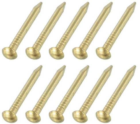 uxcell 50Pcs Small Hardware Nails, 2 x 20mm Brass Round Head Nail Common Finishing Nail for Household Woodworking Picture Hanging DIY Projects, Gold