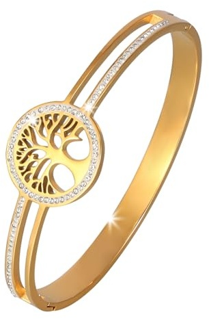 MILAKOO Arbre de Vie Bracelet Femme en Acier Inoxydable Bracelets Ovales 6mm Bracelet Arbre de Vie ChaîNe de Bras pour Femmes Or