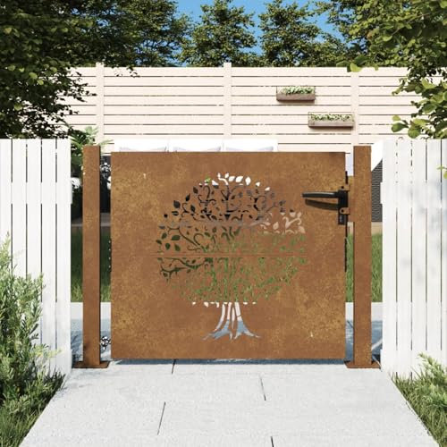 qohoio Gartentor 105x80 cm Zaunelemente GartentüRchen GartentüR Gartenzaun Gartentor Cortenstahl Baum-Design - 153214