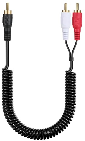 JSADZKJ Connecteur en Y RCA Câble audio stéréo spiralé 1 RCA vers 2 RCA Câble adaptateur en Y RCA vers double RCA pour haut-parleur, lecteur CD, DVD 80cm/31.5Inch