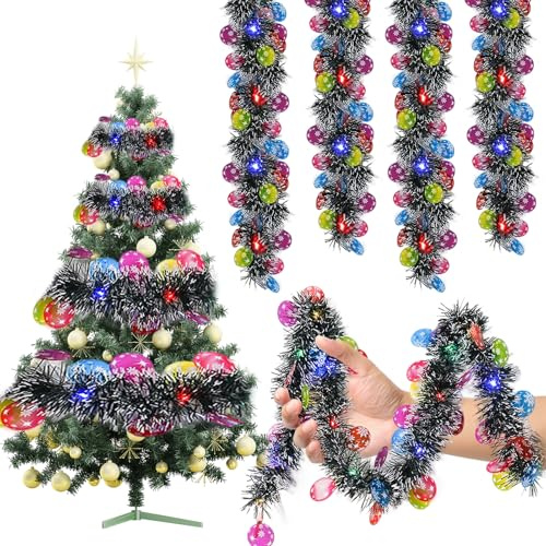 Weihnachtsgirlande mit Beleuchtung, 5M Weihnachtsdeko Girlande Weihnachten Outdoor, LED Weihnachtsdeko Innen Aussen Weihnachtsgirlande, Türgirlande Weihnachten für Treppen Tür (Weihnachtskugeln)