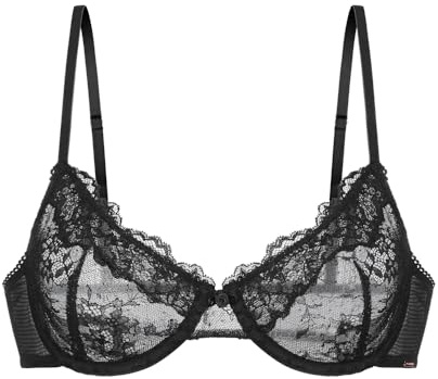 Dorina Origins Soutien-Gorge À Armatures Non Rembourré, Support sous-Coups, Dentelle Intégrale avec Bordure en Dentelle, Bretelles Ajustables, Détail Nœud, Ailes Arrière en Mesh, Noir