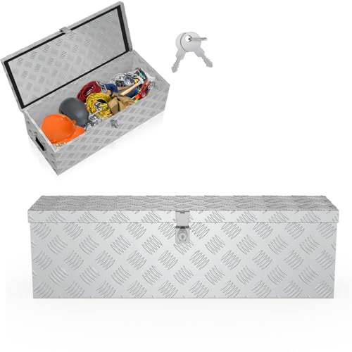 LZQ Boîte de transport en aluminium avec couvercle - 800 x 220 x 225 mm - Caisse en aluminium avec serrure pour outils - Stable et étanche - Pour véhicules et remorques - Argenté