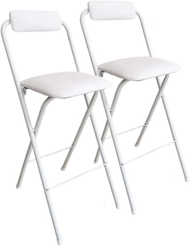 Sgabello pieghevole portatile imbottito in pelle con schienale alto sgabello pieghevole per bar, set di 2 sedie pieghevoli alte con piedini antiscivolo bianco (75 cm)