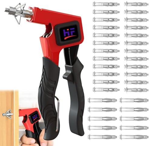Montagezange Hohlraumdübel Set,Hohlraumdübel Set mit 34 Metall-Dübeln,Schrauben in 3 Größen,Hohlraumdübel Zange Set Funktioniert Hohlraumdübel Set
