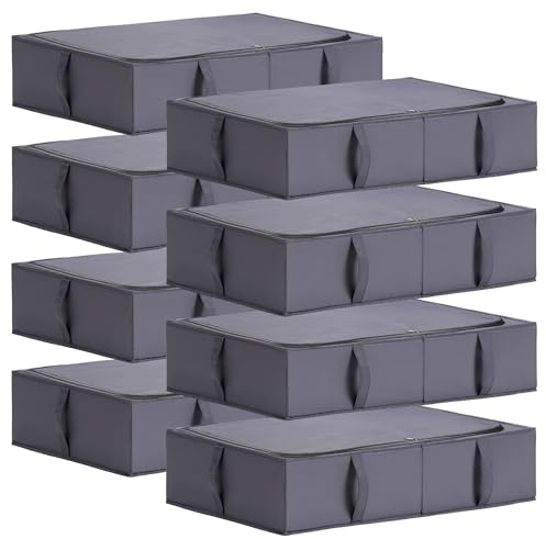 TYEERS Förvaringslåda för undersäng, med lock, slitstarkt tyg, tvättbar, vikbar, lådförvaring för kläder, filtar, sängkläder, skor, 70 x 42 x 18 cm, 8-pack, mörkgrå