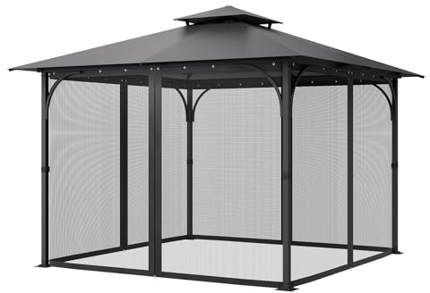 VEVOR Gazebo Netting Replacement, Fit Most 10 x 10 x 6.5 FT Gazebo, Outdoor Garden Net, 4-Panel Sidewall Mesh Curtain, Patio Midge Netting with Double Zipper, Canopy Screen