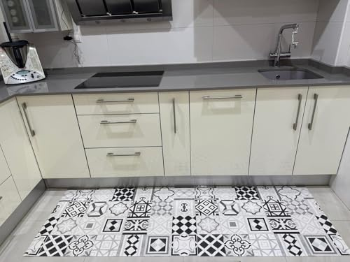 Alfombra Vinílica Vedra Cocina Terraza y Jardín Baldosa PVC 65x100 cm Gris | Resistente al agua, a las manchas y al desgaste | Superficie antideslizante | Se limpia con un paño húmedo