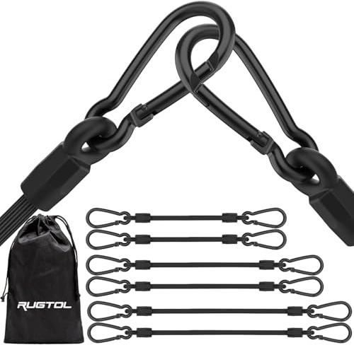 Rugtol Spanngummi mit Karabiner, Verbessert Expander mit Karabinerhaken 6er Set, Gepäckspanner Schwarz in 3 Größen, 20cm, 40cm, 60cm, Extra Stark Gummispanner für Sonnensegel, Tarps, Garten, Auto