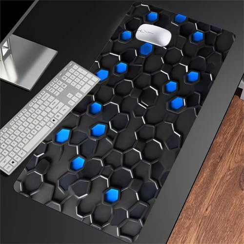 Geometric Blue Gray Gaming Mouse Pad 23.6x15.7x0.12 inch Large Mouse Mat XL Extended Desk Mat Washable Keyboard Mousepad Big Desk Pad with Non-Slip Base and Stitched Edge for Office/Gamer
