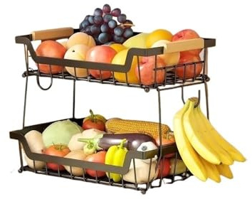 GLigeT Frutero de Cocina de 2 Capas, Cesta de Almacenamiento Desmontable de Doble Capa for el hogar
