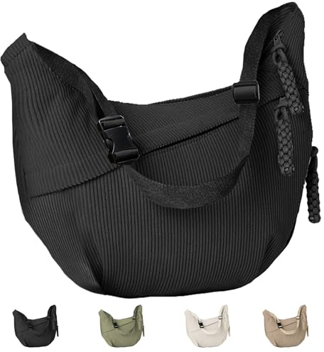 AUNGCSHE Borsa Mezzaluna Donna Tracolla, Regolabile Borsa a Spalla Donna, Adatto a Uomini e Donne Moon bag, Borsa a Tracolla Adatto per lavoro, shopping, scuola (Nero)