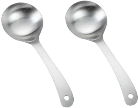 Cucchiaio da zuppa in acciaio inox, 2 pezzi, mestolo da zuppa con manico lungo, cucchiaio multifunzionale per riso, cucchiaio da cucina per porridge (S)