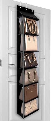 Lirex Geldbörsen-Organizer, 6 Taschen Handtaschen-Organizer mit Reißverschluss zum Aufhängen, für Schals, Hüte und Leggings, 40 x 14.5 x 173 cm, Schwarz