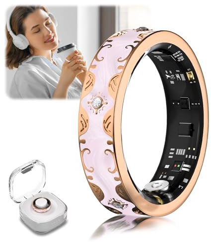 Lozltx Upgrade Smart Ring Mit kabellose Ladestation【JZ5.1-Chip & 0% Messfehler】 Fitness Ring 【IP68 Wasserdicht】 Smartringe Für Damen: Schlafmonitoring, Kompatibel mit Android und iOS【Rosa, Größe 7】