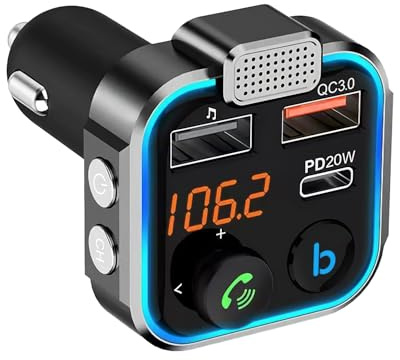 Transmetteur FM Bluetooth 5.3 Voiture, Emetteur Bluetooth Voiture Allume Cigare Émetteur Radio Allume Cigare avec Prise PD 20W USB C QC3.0 Appels Mains Libres pour Autoradio Lecteur MP3 Audio