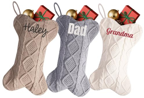 Weihnachtsstrümpfe, personalisierbar, bestickter Namen, 41,5 cm, großer Hund, bestickt, Weihnachtsstrumpf für Kamindekoration