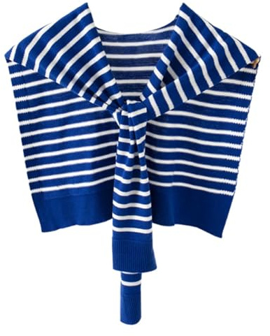 Randig stickad sjal för kvinnor, elegant stickad knuten pashminasjal konditionerade rum axeltröja sjal wraps, Marinblått Xsp, 16.14 x 39.37in