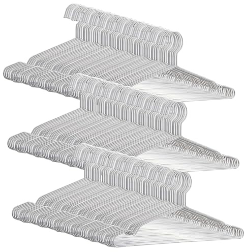 Taylor & Brown 100 Pack Strong 42cm Metal Clothes Hangers – Silver Galvanised Wire with Notches & Trouser Bar, Durable Space-Saving Wardrobe & Garment Organisers for Shirts, Jackets, Suits & Trousers