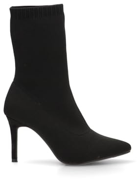 Etika Botines de Tacón Fino para Mujer, Elegante Botín de Calcetín Elástico de Punta Fina, Tacón de 8,5cm, Estilo Slip-On, Modelo 32025 Negro - 36