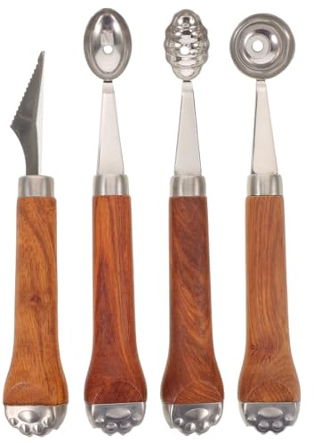 IMIKEYA 4 pezzi di cucchiaio per scavino per frutta: set di scavino per melone resistente - paletta in metallo e taglierina per intaglio della frutta - per anguria con manico in legno