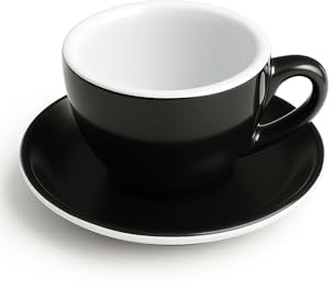 MUVELL Lot de 6 tasses à cappuccino de 200 ml - Noir - Style italien - Paroi extra épaisse de 8 mm et version lourde - Passe au lave-vaisselle - Set de 12 tasses à cappuccino avec soucoupes - Coffret