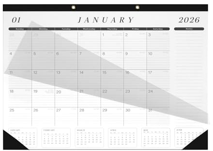 Desk Calendar 2026-2027 Large 22x17 Desk Calendar Jan 2026 - Jun 2027 Desk Blotter To-do List Planner (Black & White 1 Pack)