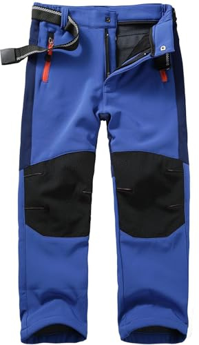 Pantalon de ski softshell pour enfant - Pantalon cargo doublé - Pantalon thermique - Pantalon de neige - Pantalon d'hiver - Pantalon de randonnée, bleu foncé, 12-13 ans
